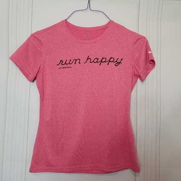 Brooks Running EST. SZ XS Orange Red Run Happy Fitted Dry Fit T Shirt **READ** - Picture 3 of 6